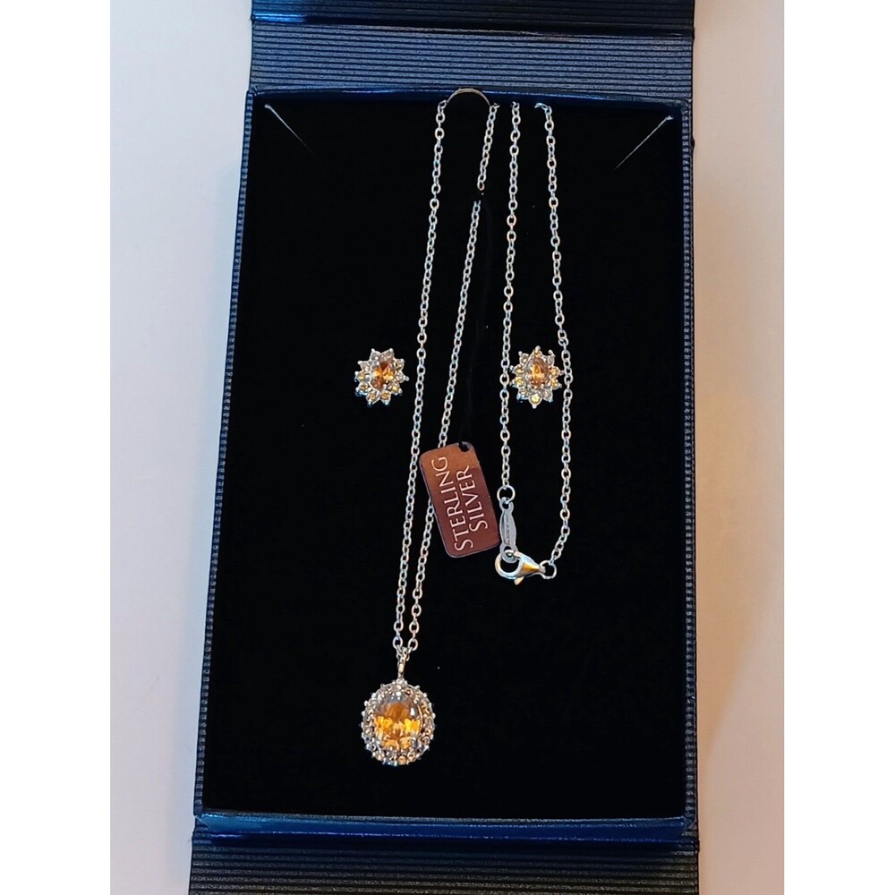 VTG Orfevrie Wiskemann OW Sterling 925 Set NIB Yellow Clear CZ Necklace Earrings